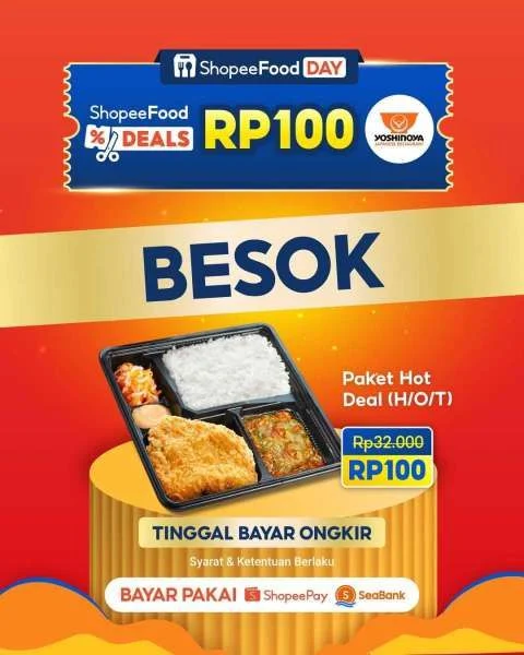 Promo Yoshinoya Rp100 di ShopeeFood Deals Hanya 19 Oktober 2025